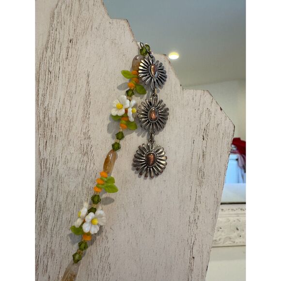 Lucky Brand Beaded Peace Sign Pendant Necklace & Earrings 70s Groovy Jewelry Set - Picture 3 of 7